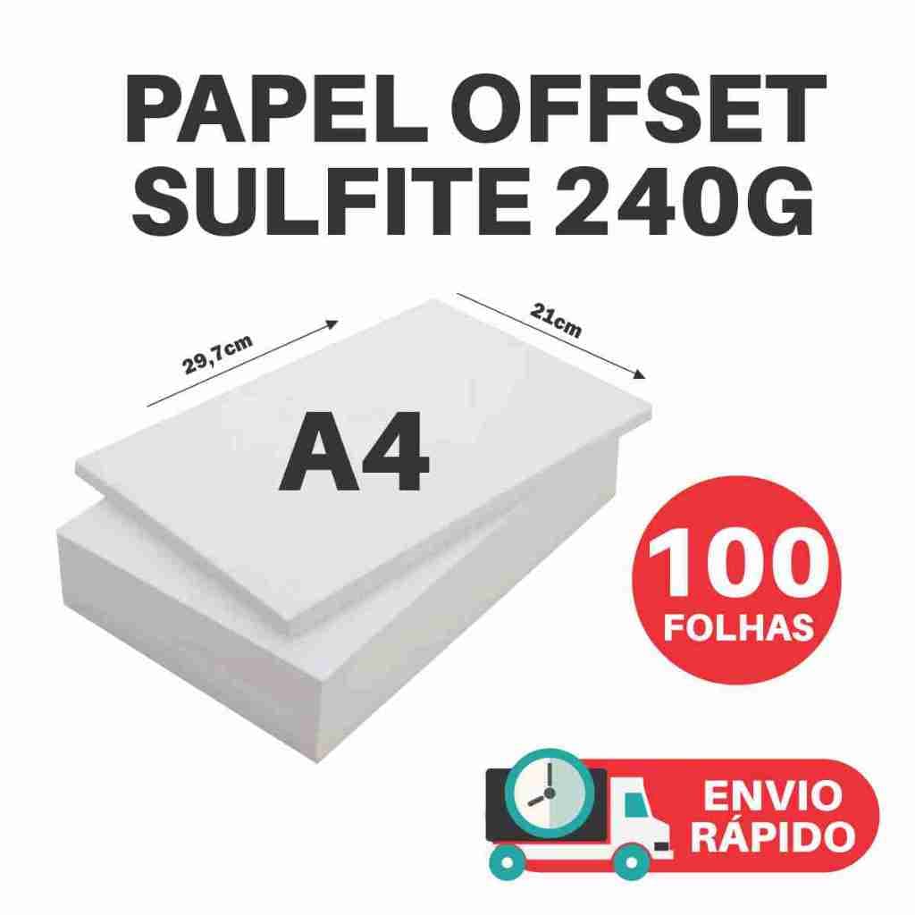Papel Sulfite Offset 240g A4, 100 Folhas, Tamanho 21x29,7cm, Branco Grosso Cartolina