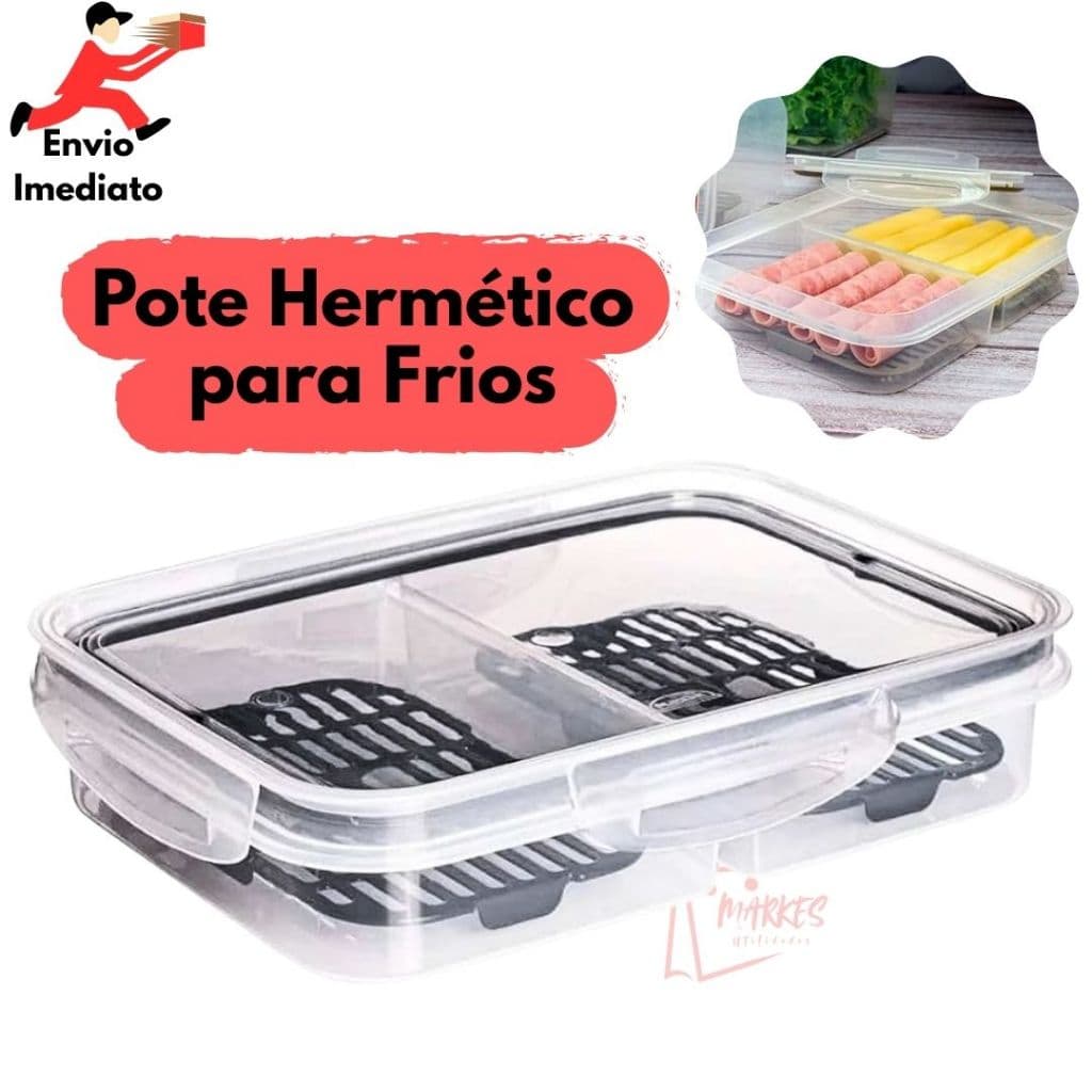Pote de Frios Hermético com 2 Divisórias Com Escorredor Tampa Com Trava