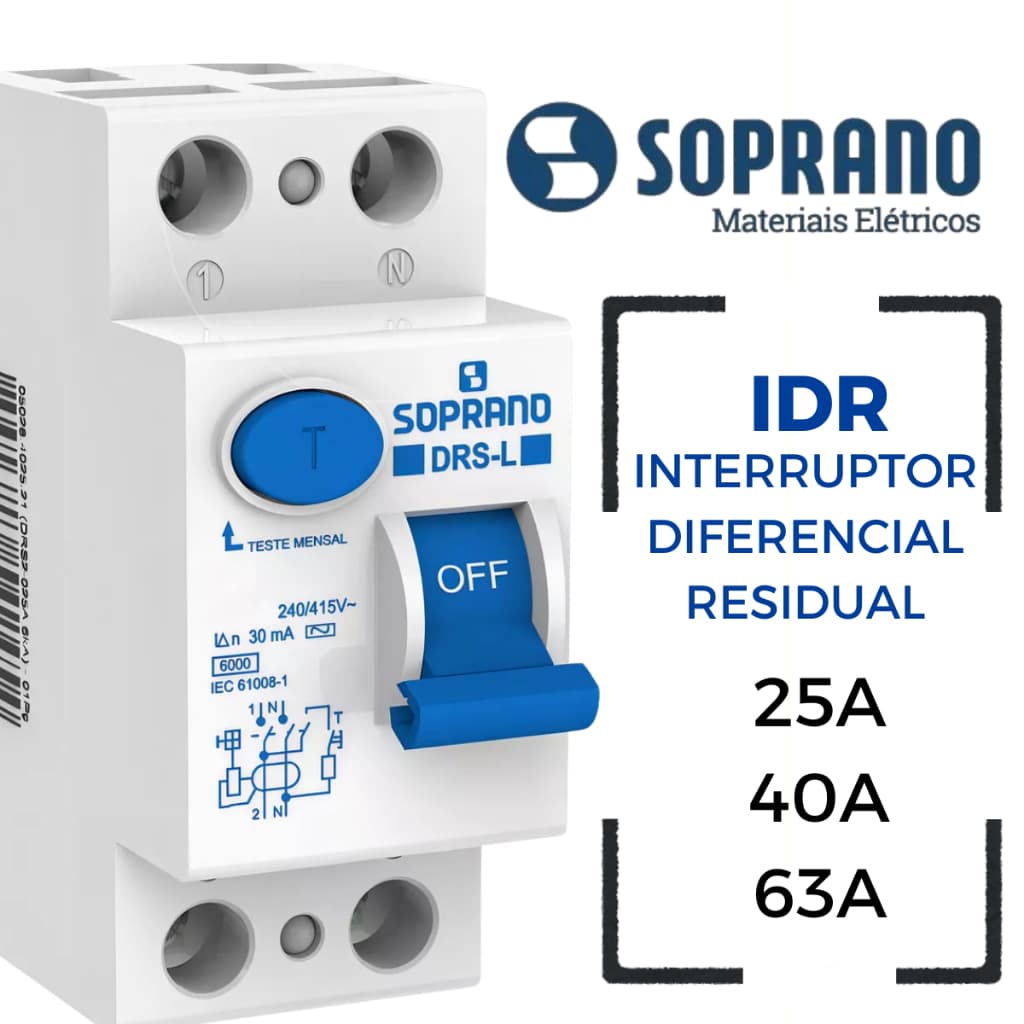 Interruptor Diferencial Residual IDR DRS2-L 63A 40A 25A SOPRANO