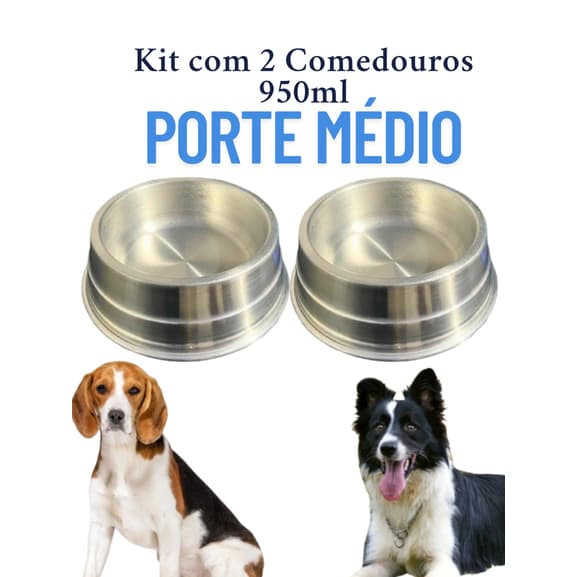 Kit 2 Comedouro de Alumínio 950ml para Cães e Gatos de Porte Médio – Ração ou Água