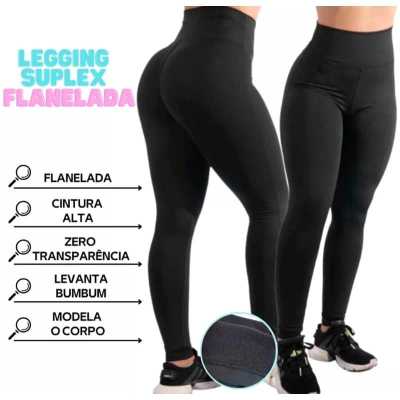 Calça Legging Suplex Flanelada Forrada Por Dentro Costura Reforçada Térmica Grossa Peluciada