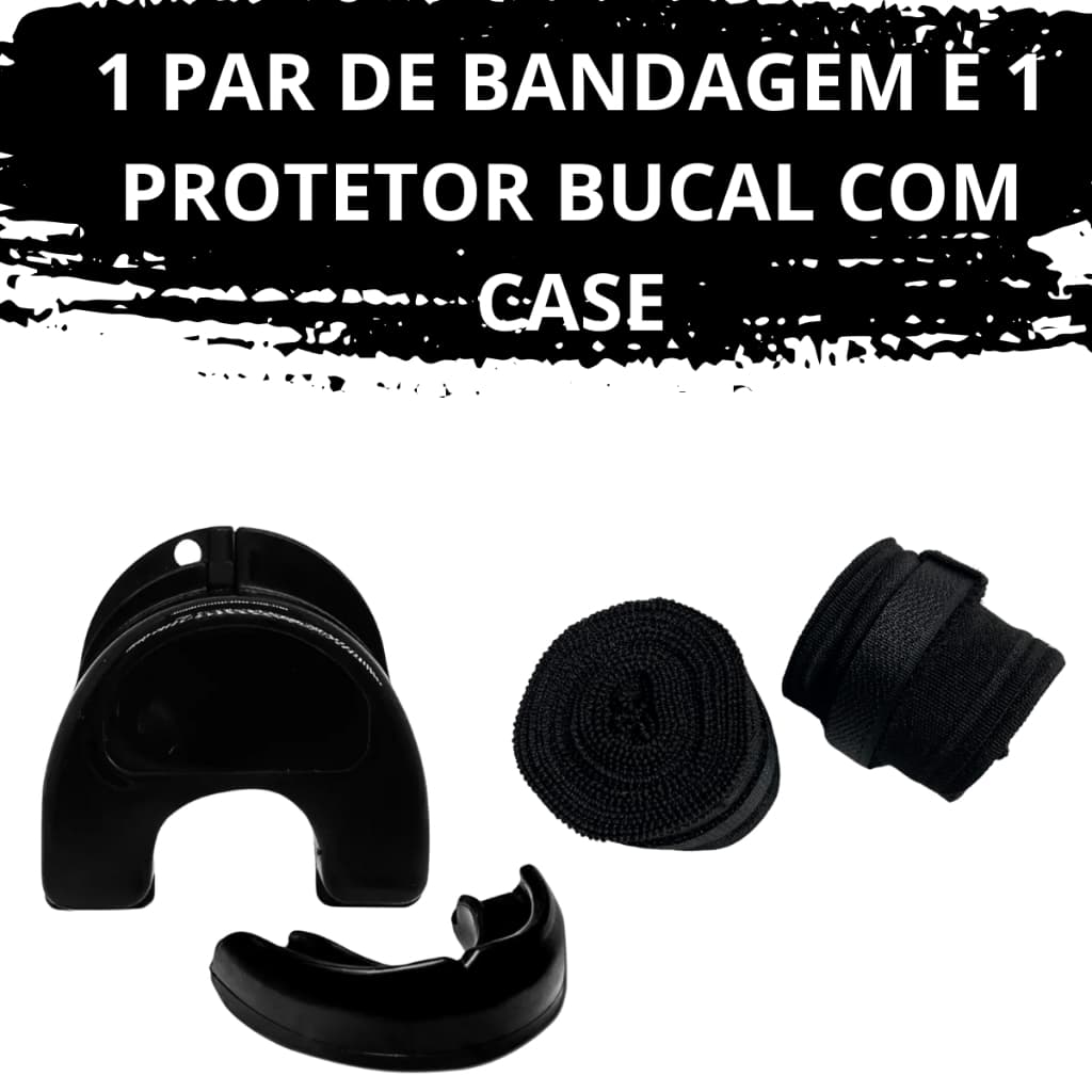 Par de Bandagem Elástica Muay Thai - Faixa de Boxe e Bucal com Case - Artes Marciais 3 metros
