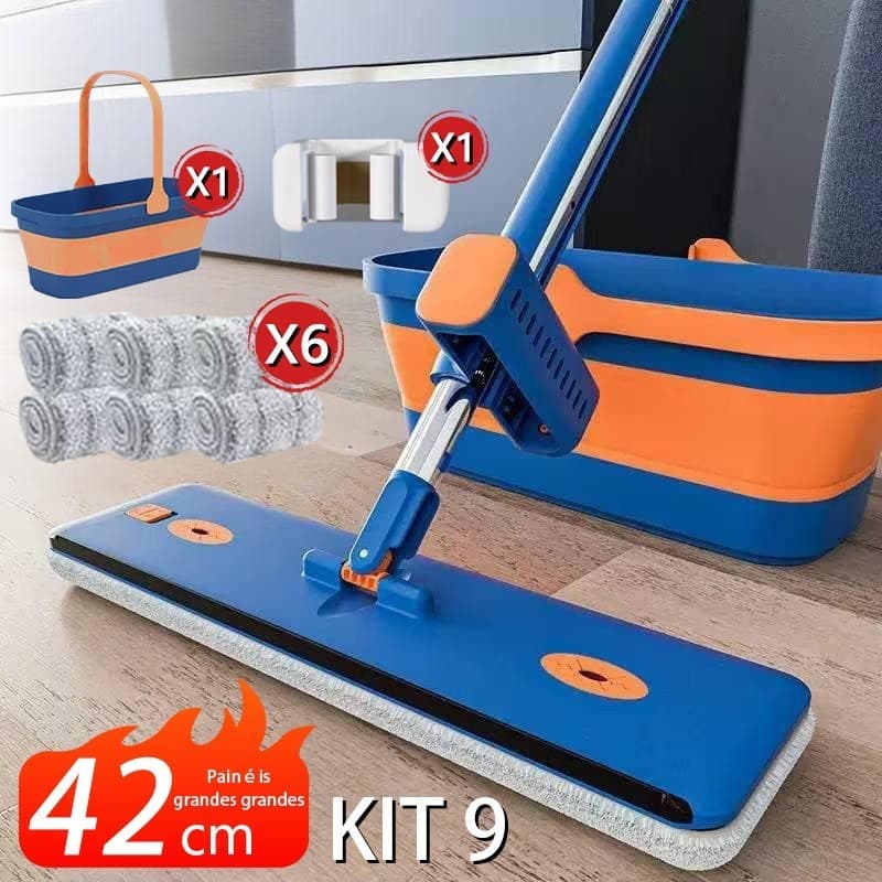 KIT 9 Esfregões Milagrosos Limpa Seco e Úmido sem Enxague Balde com Raspador Dobrável e Super Absorvente -S10