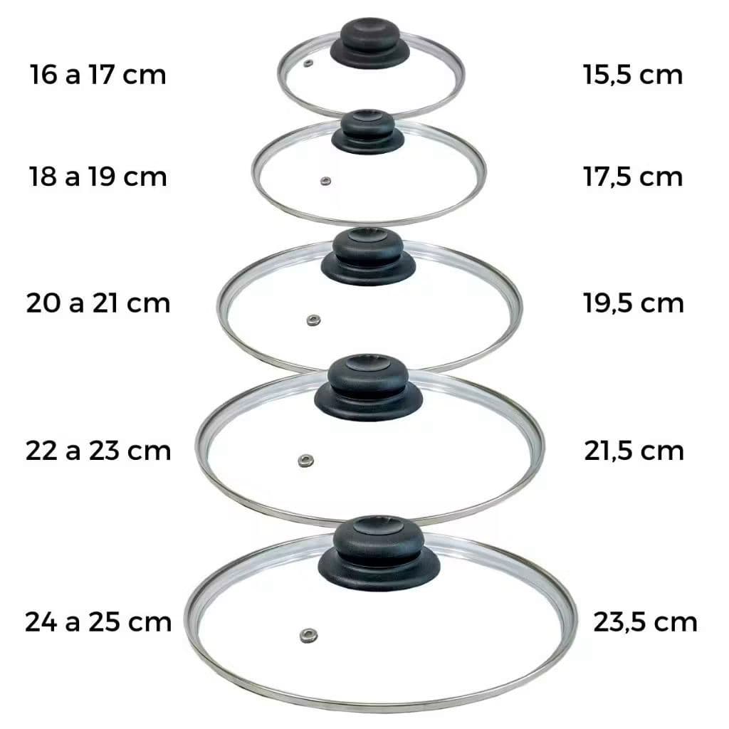 TAMPA DE VIDRO TEMPERADO   Nª 10 12 14 16 18 20 22 24 26 28 30 32 34 36 CM-PARA JOGO DE PANELA E FRIGIDEIRA- POMEL PRETO