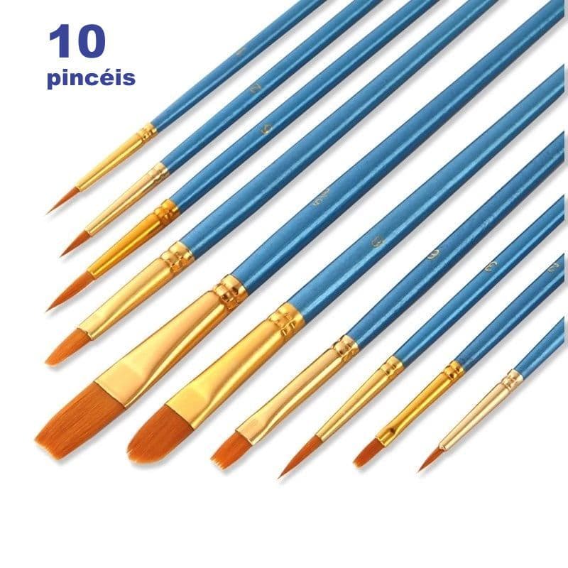 Pincel Para Pintura Em Tinta Aquarela Acrílico Óleo Guache Pva Para TecidoTela Papel Kit Com10 Pincéis