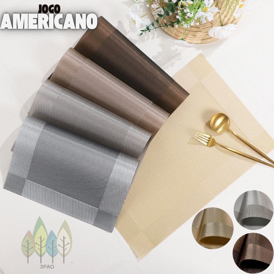 KIT Jogo Americano para Mesa Posta 4 ou 6 lugares em PVC Metalizado