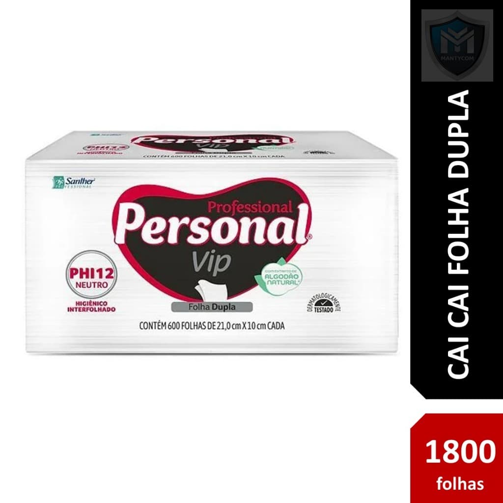 Papel Higiênico Interfolha Cai Cai Folha Dupla Personal VIP Santher Com 1800 Folhas