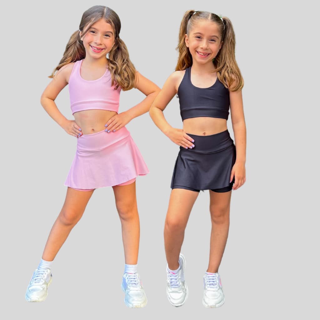 Kit  2 Conjuntos Roupa de Treino Infantil Menina Feminina Kids Ginastica Cintura Alta