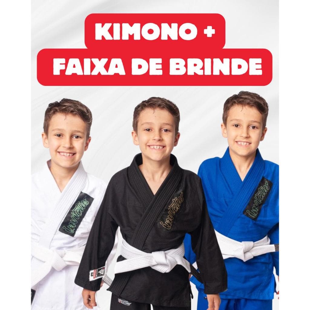 Kimono + Faixa de Jiu Jitsu Infantil Preto Branco ou Azul kids Refoçado Judô Dobok Treino ENVIO JÁ!