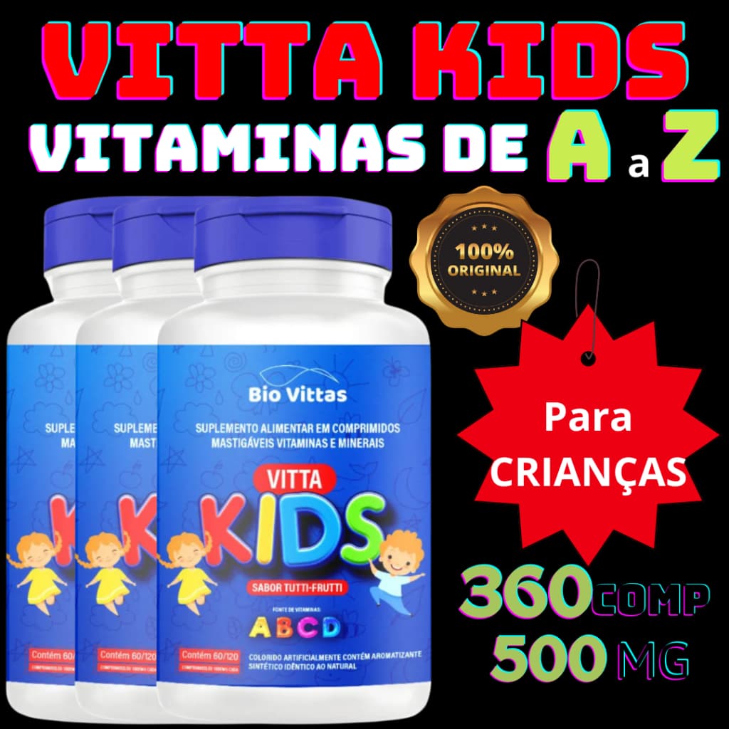 VITAMINA INFANTIL - Mastigável Vitta Kids - Sabor Tutti Frutti - 120 COMP - completa - BIO VITTAS