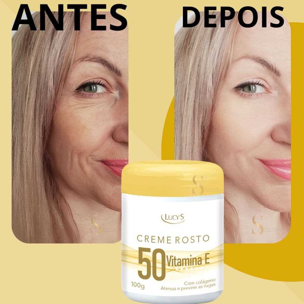 Creme Rosto 50 com Colágeno e Vitamina E Rugas Antirrugas Antissinais Lucy's 100g.