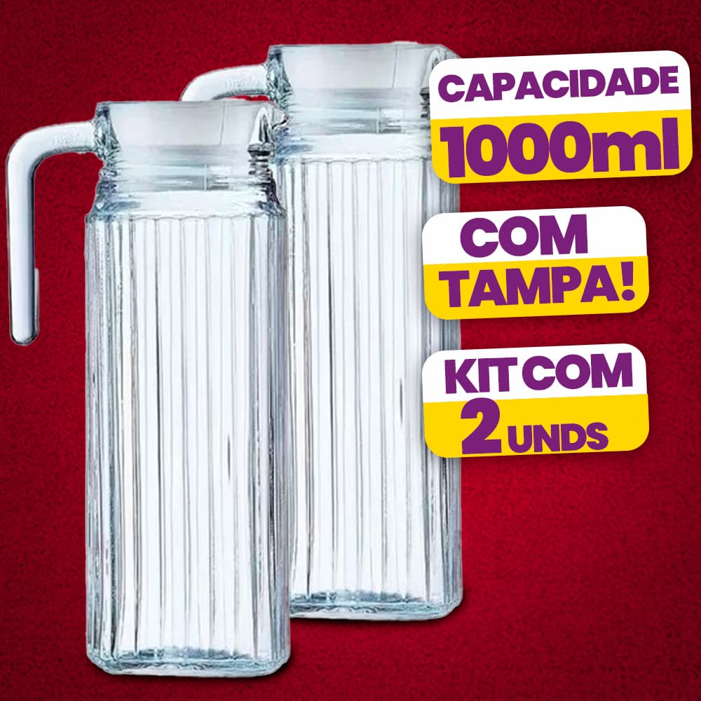 Kit 1 ou 2 Jarras De Vidro Suíça 1 Litro Jarra Para Suco Água Vidro Resistente
