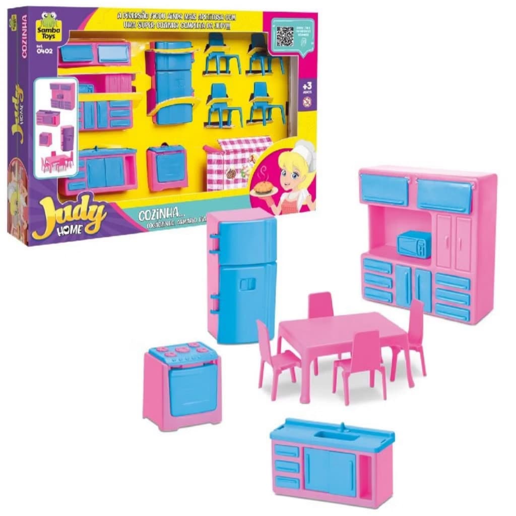 Coleção Brinquedo Casinha de Boneca Infantil Judy Polly Home Cozinha Com Móveis