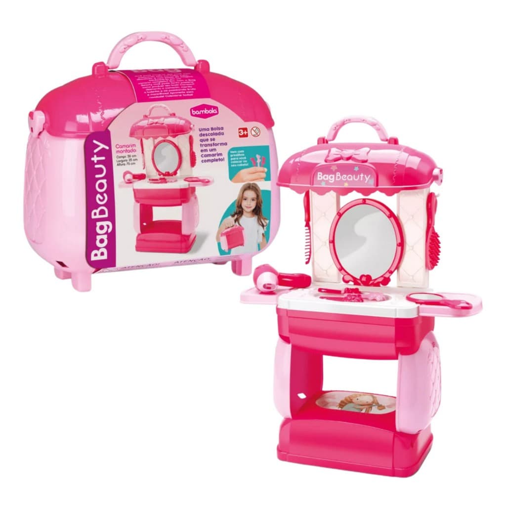 Camarim Maquiagem Infantil Bag Beauty Salão De Beleza Penteadeira Com Secador e Acessórios - Bambola