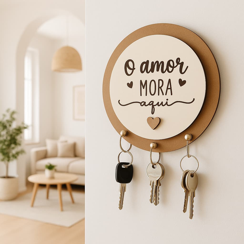 Porta-Chaves de Parede em MDF com 3 Ganchos – Organização e Decoração Moderna | Envio Rápido