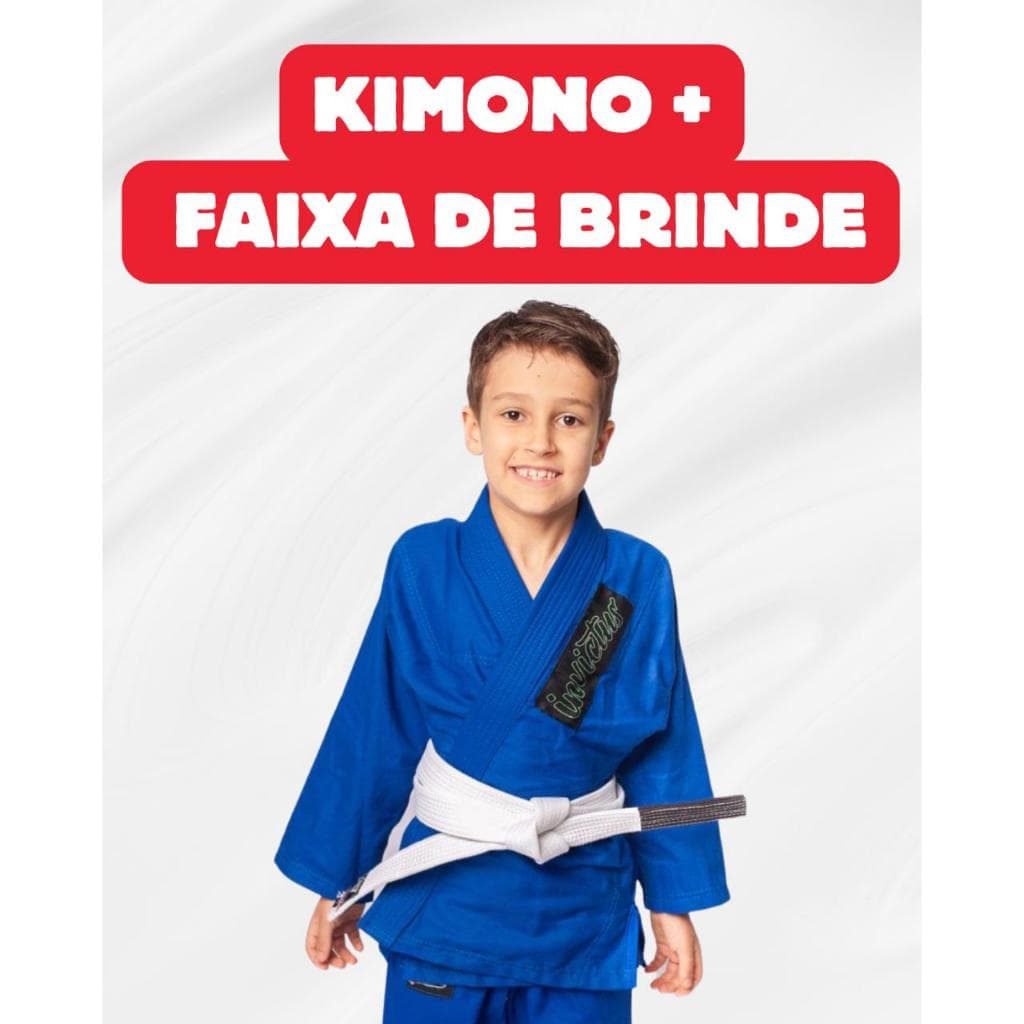 Kimono + Faixa de Jiu Jitsu Infantil Azul kids Refoçado Judô Dobok Treino ENVIO JÁ!