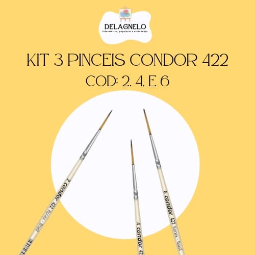 Kit com 3 Pincel Condor filete Konex Liner Sintetico 422 - 2, 4 e 6