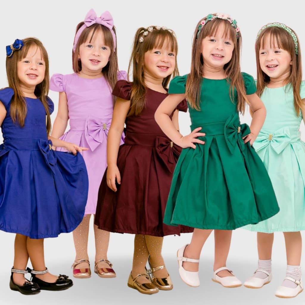 vestido infantil menina cores lisas lavanda verde azul vinho marsala bordô tamanho 1 2 4 6 8 10 anos