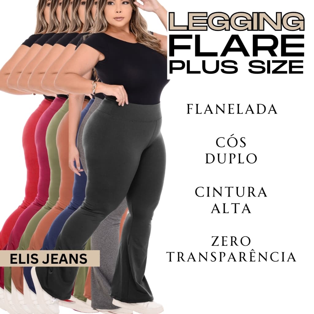 Calça Legging Plus Size Bailarina Flare Flanelada Boca De Sino