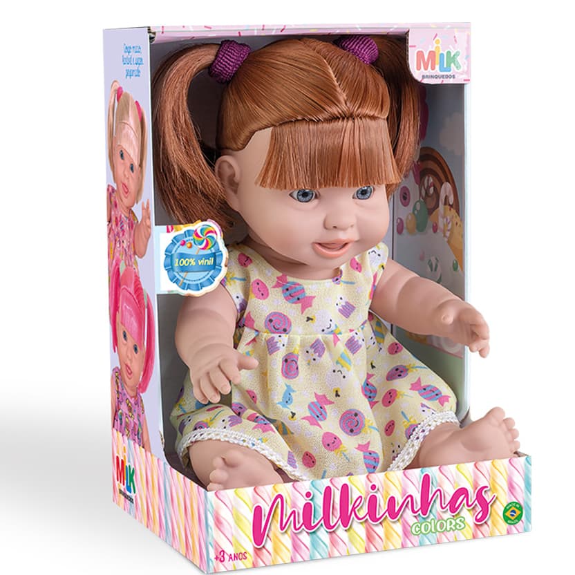 Boneca Milkinha Colors Grande 100% Vinil Super Macia Infantil Rosa Menina - Milk Brinquedo