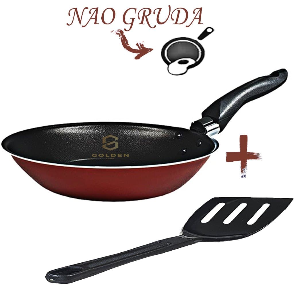 Frigideir Francesa 24 cm Antiaderente Teflon Não Gruda com Espátula Cor Vermelha