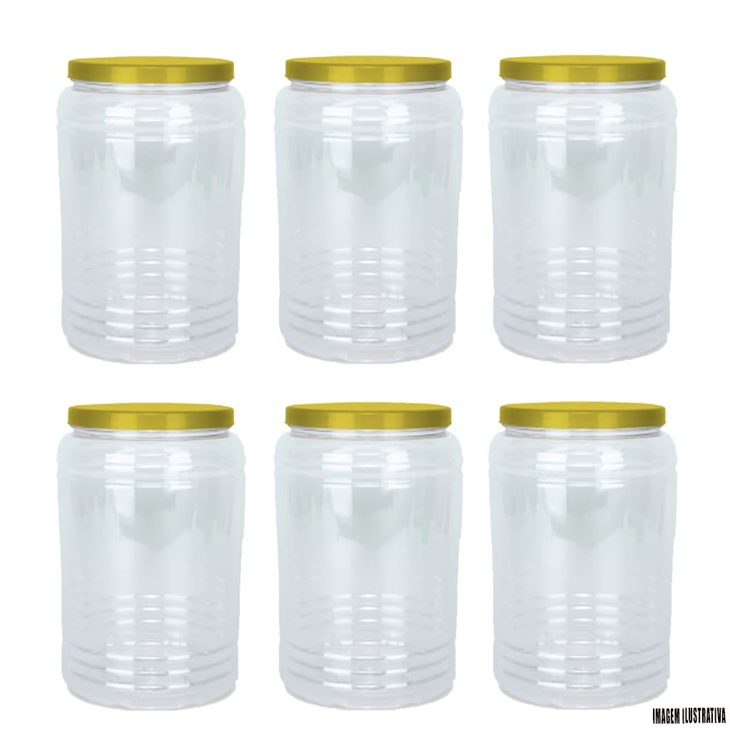 kit com 6 potes de plástico brilhante multiuso ideal para baleiro, porta whey, utensílios e alimentos