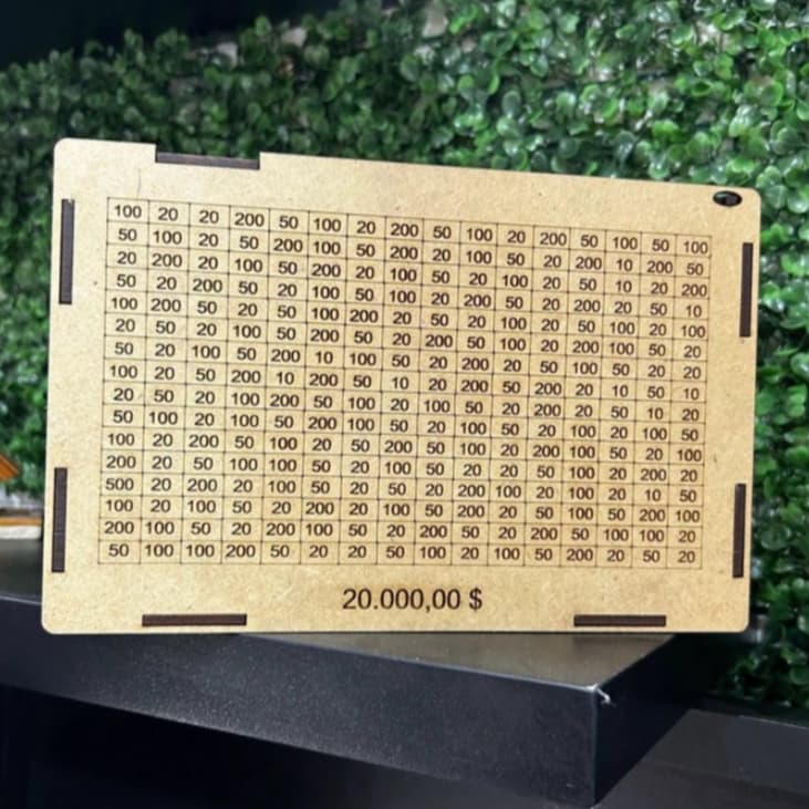 Cofre Desafio 5Mil/10Mil/20Mil Caixa de Dinheiro /MDF / Método Japonês / Poupança / Depósitos