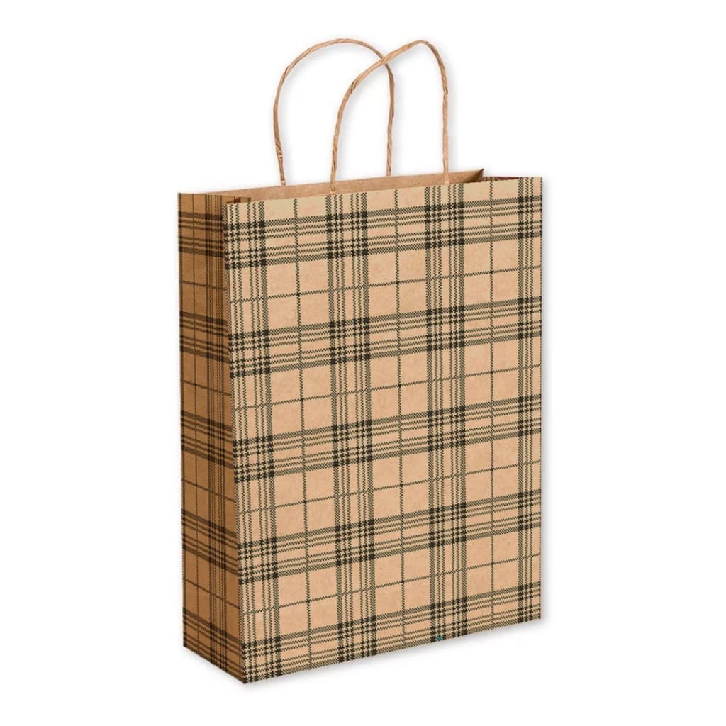 Sacola de Papel Kraft  PRESENTE XADREZ   P (18x10x25 - 30unidades) Direto da Fábrica
