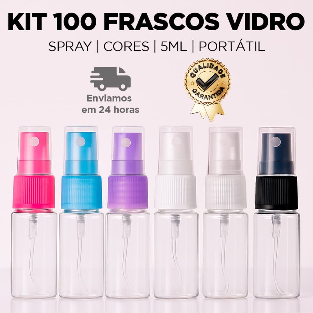 Kit 100 Frascos de vidro 5ml válvula spray transparente para amostra de perfumes