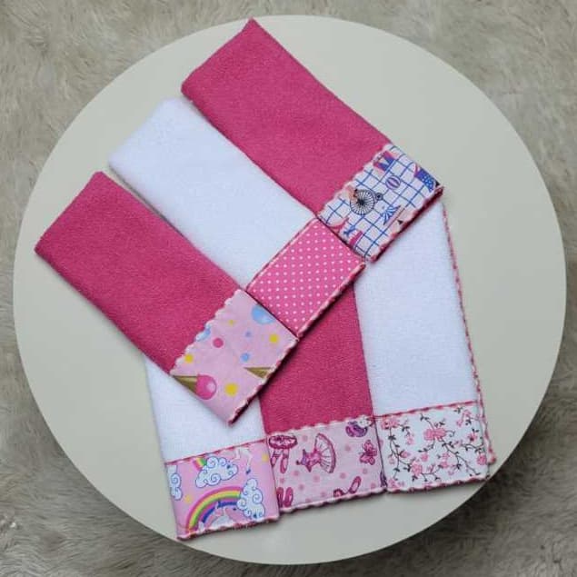 Kit Toalha Ombro OU Boca Babete 06 Unidades Overlocado Tecido 20X40cm Estampas Variadas Toalhas Coloridas Muito Macias