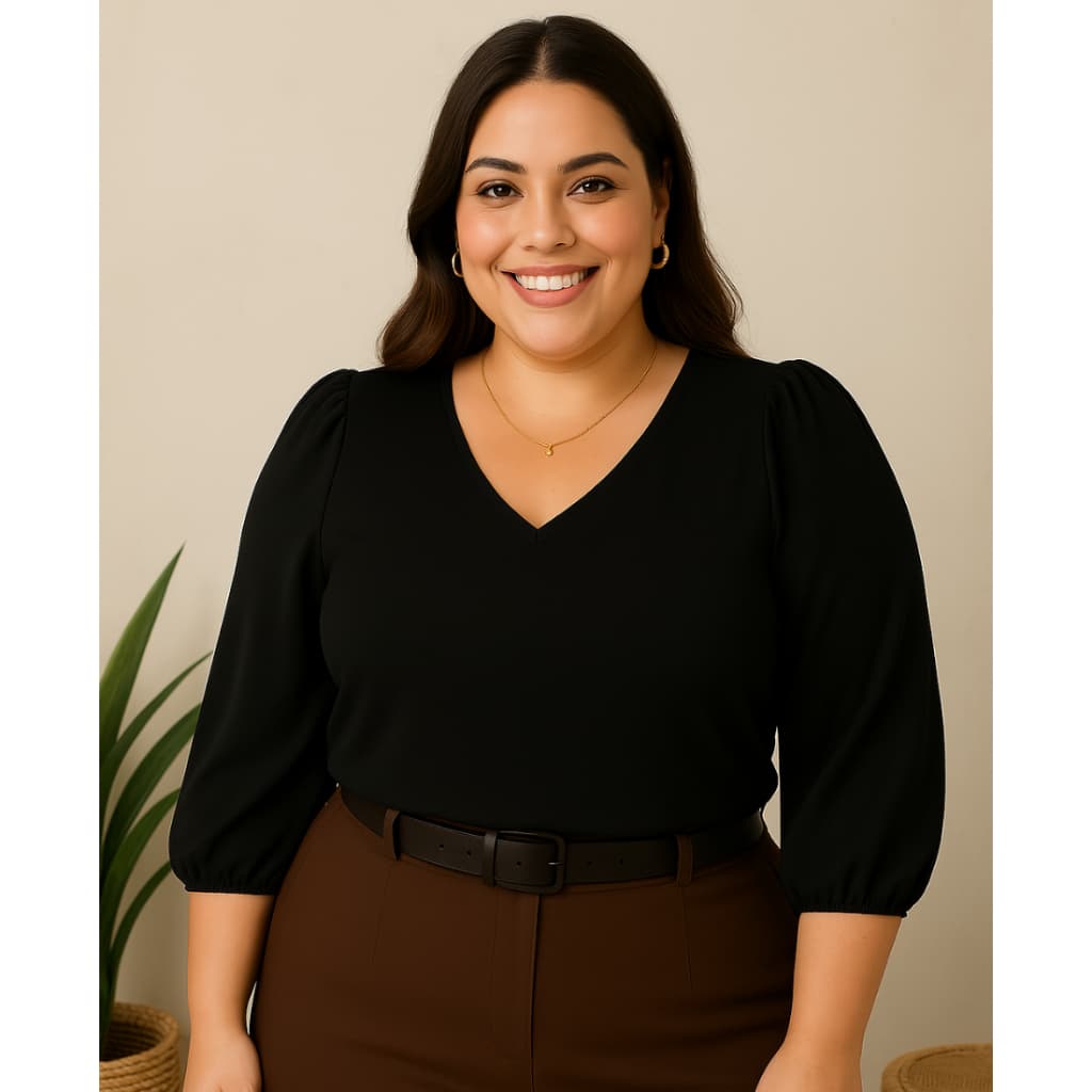 Blusa Feminina Manga  3/4 Tecido Crepe Duna Social Elegante  Plus Size Moda Evangélica