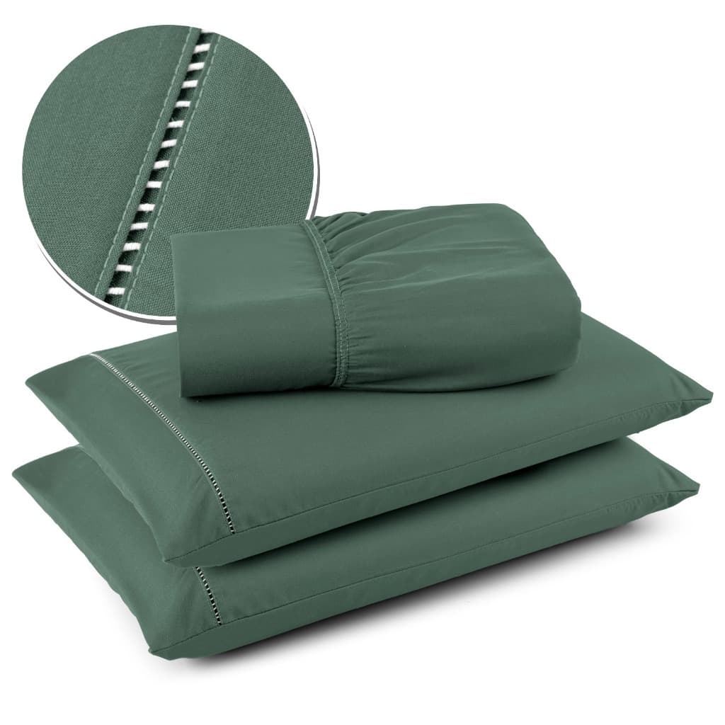 Jogo de Lençol 3 peças Fronha Ponto Palito Tecido Macio - Todos os Tamanhos - CASA MOURA DECOR