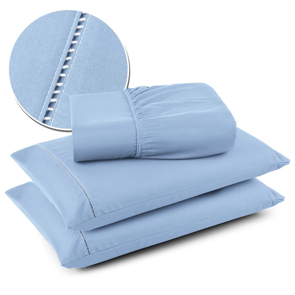 Jogo de Lençol com 3 Peças, Fronha com Ponto Palito, Tecido Suave - Todos os Tamanhos - CASA MOURA DECOR