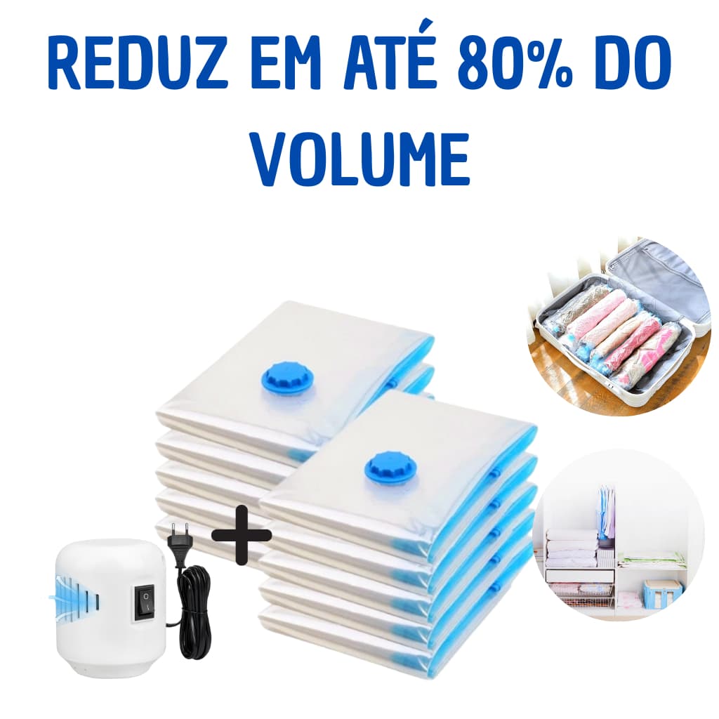 Kit Saco a Vácuo Roupas Edredom Com Bomba Elétrica Ideal para Viagem Organização Economia de Espaço