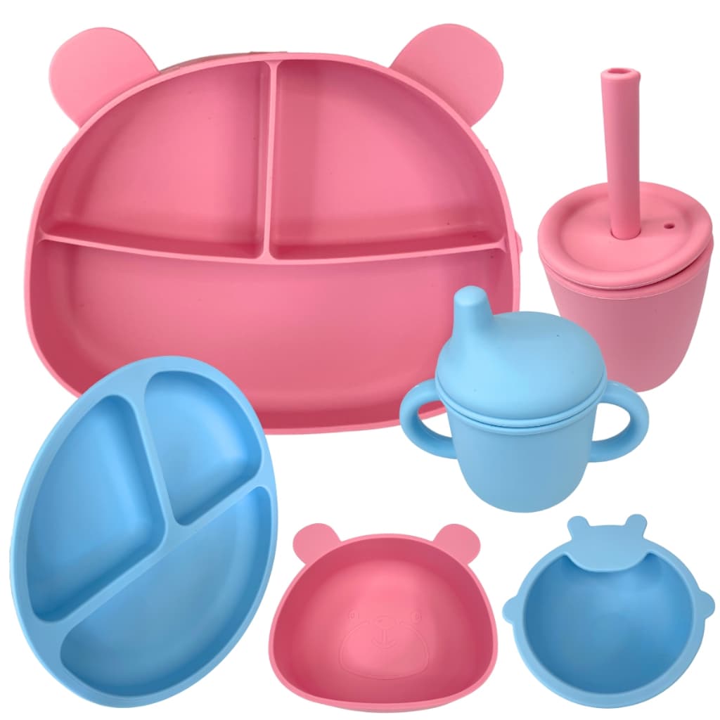 Prato Infantil com Ventosa Tigela de Silicone Bowl Alimentção Copo de Treinamento Bico Silicone Bebê