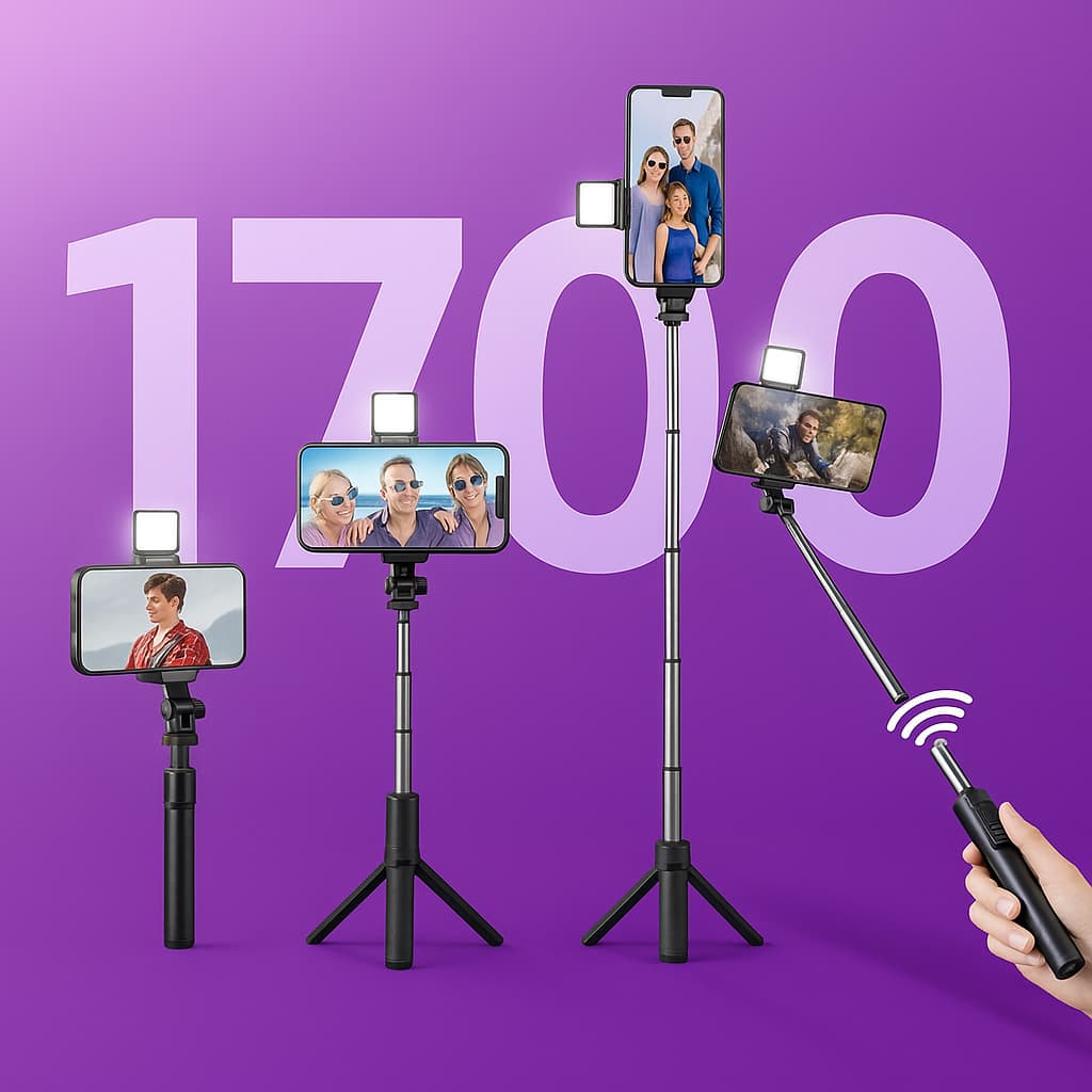 Tripé Celular Retrátil 1.70m Regulável Alumínio Profissional Suporte Bastão de Selfie