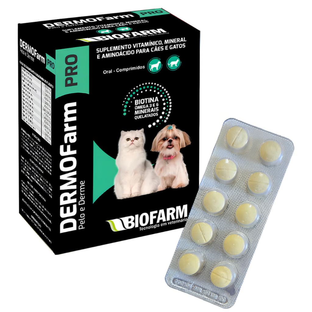 Dermofarm Pró - Suplemento vitamínico, Ômega 3 e 6 - Pelo e Derme - Cães e Gatos - Biofarm