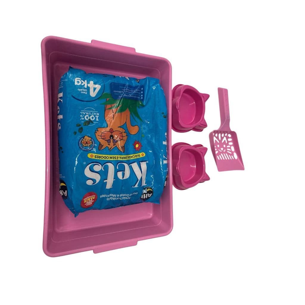 Kit Areia Kets 4Kg + Caixa de Areia para gatos + comedouro + bebedouro + pazinha