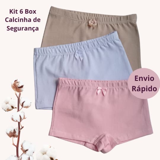 Calcinhas Box Shortinho Segurança Feminina Infantil Menina  Tapa Fralda Desfralde Malha Cottom Boxer