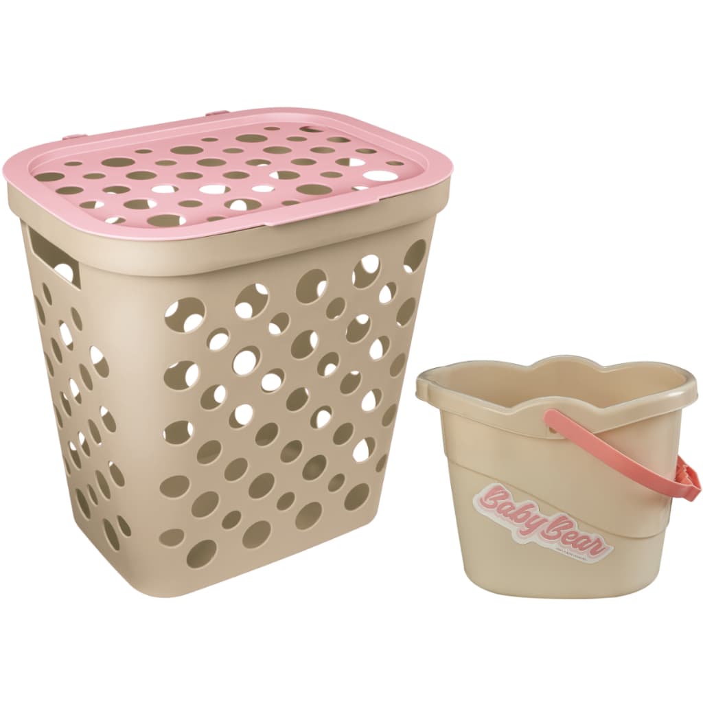 Kit Cesto de Roupa 30L e Balde Baby Bear 8L Para Bebês Menina Linha Baby