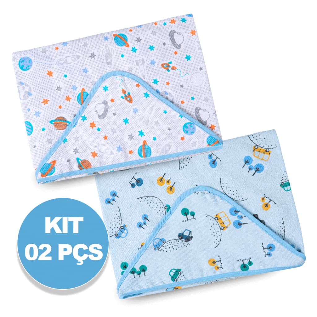 KIT 2 TOALHAS FORRADAS 70CMX70CM C/ CAPUZ! SUPER ECONÔMICO! IDEAL PARA PELE SENSIVEL DO SEU BEBÊ!
