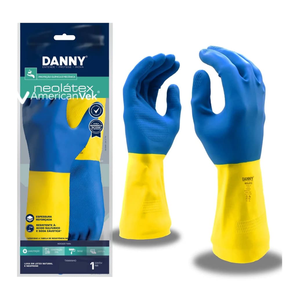 Kit 2 Pares Luva de Látex Neoprene Danny Bicolor CA 5774