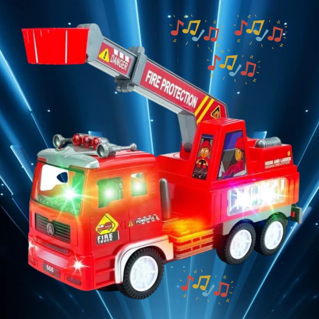 Caminhão Bombeiro Vermelho á Pilha Com Luz 4D Sons de Sirene Bate e Volta