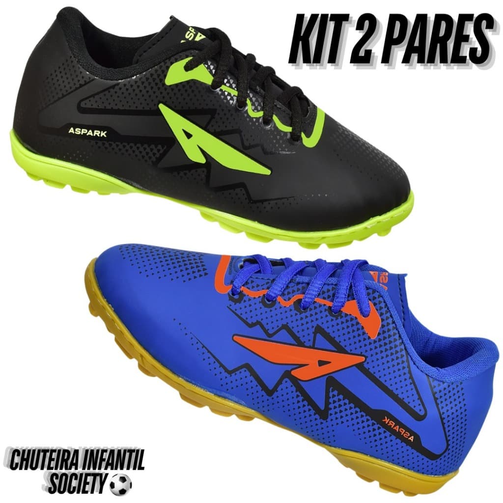 2 Pares Chuteira Society Infantil Masculino Sintética Salão Costurada Criança Confortável Meninos