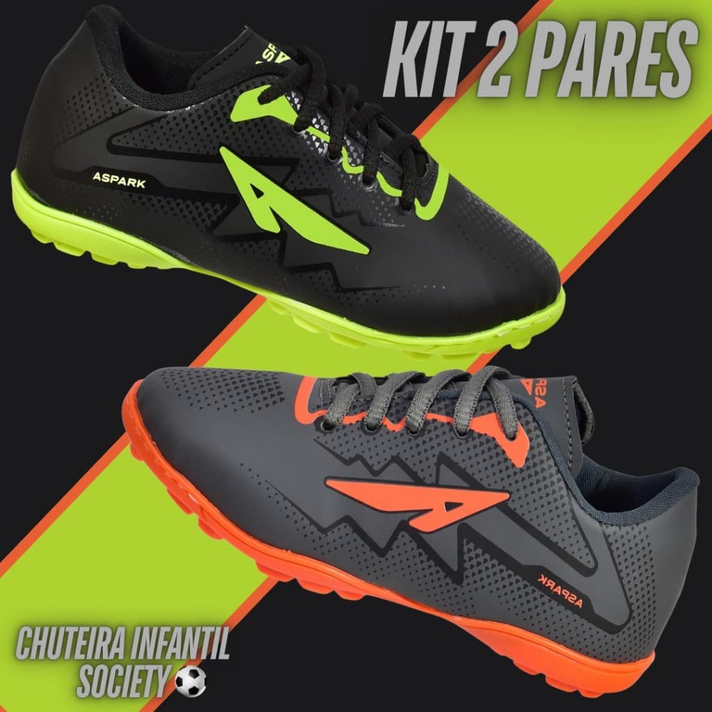 2 Pares Chuteira Society Infantil Masculino Grama Sintética Costurada Menino Societi original