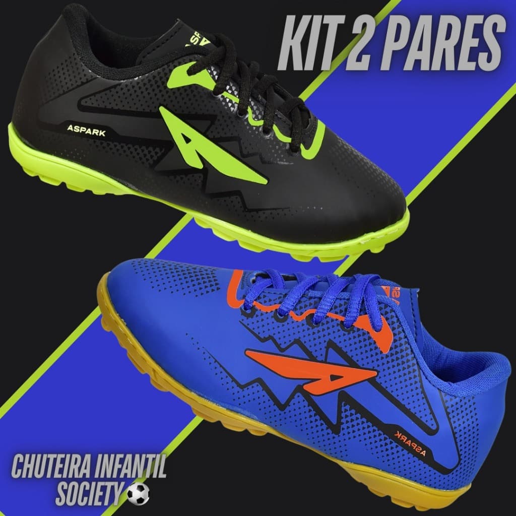 2 Pares Chuteira Society Infantil Masculino Colada Costurada Tênis Menino Criança Cano Baixo Socitey