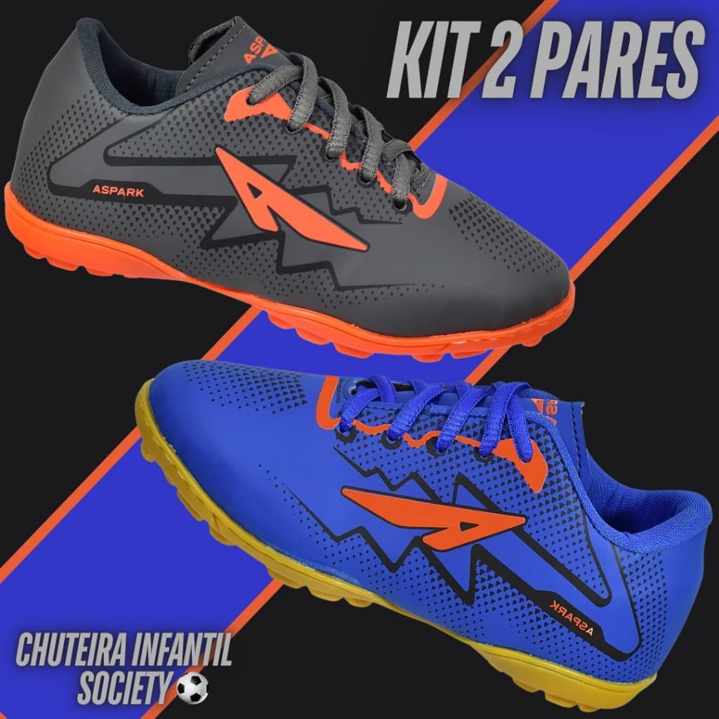 2 Pares Chuteira Society Infantil Masculino Colada Costurada Tênis Menino Criança Confortável socity
