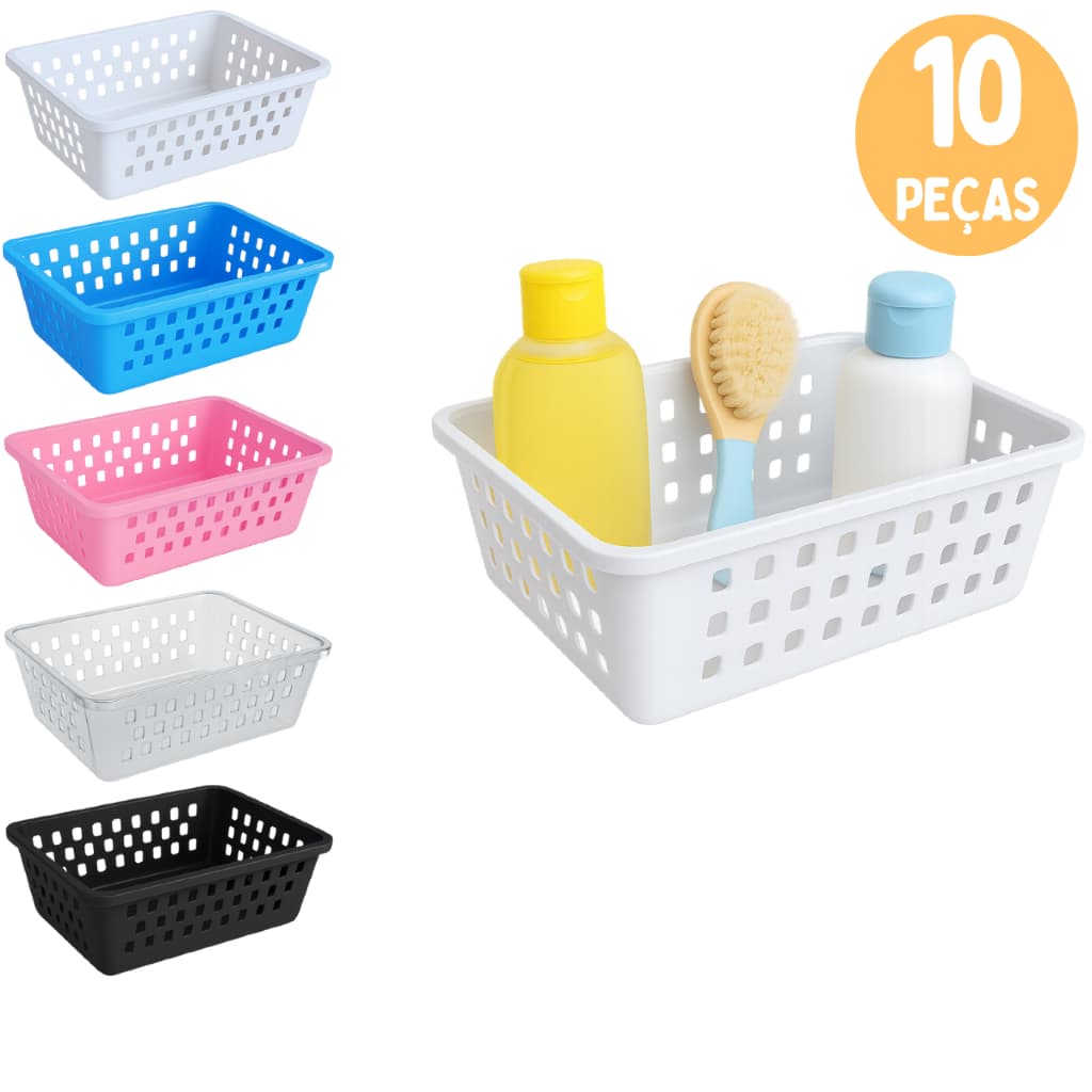 Cesto Organizador Kit até 10 Cestas 16x12x6Cm Pequeno Branco Transparente Rosa Azul Preto