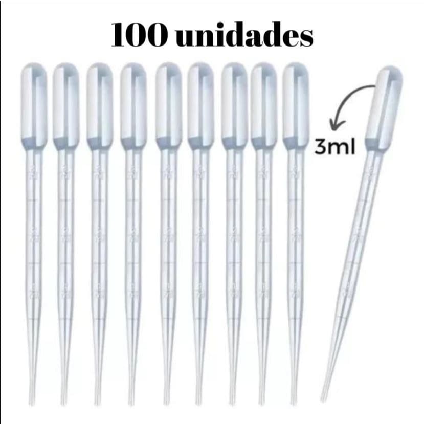 Pipeta Pasteur Plastica 3ML 100 Unidades Conta Gotas Artesanato Graduada