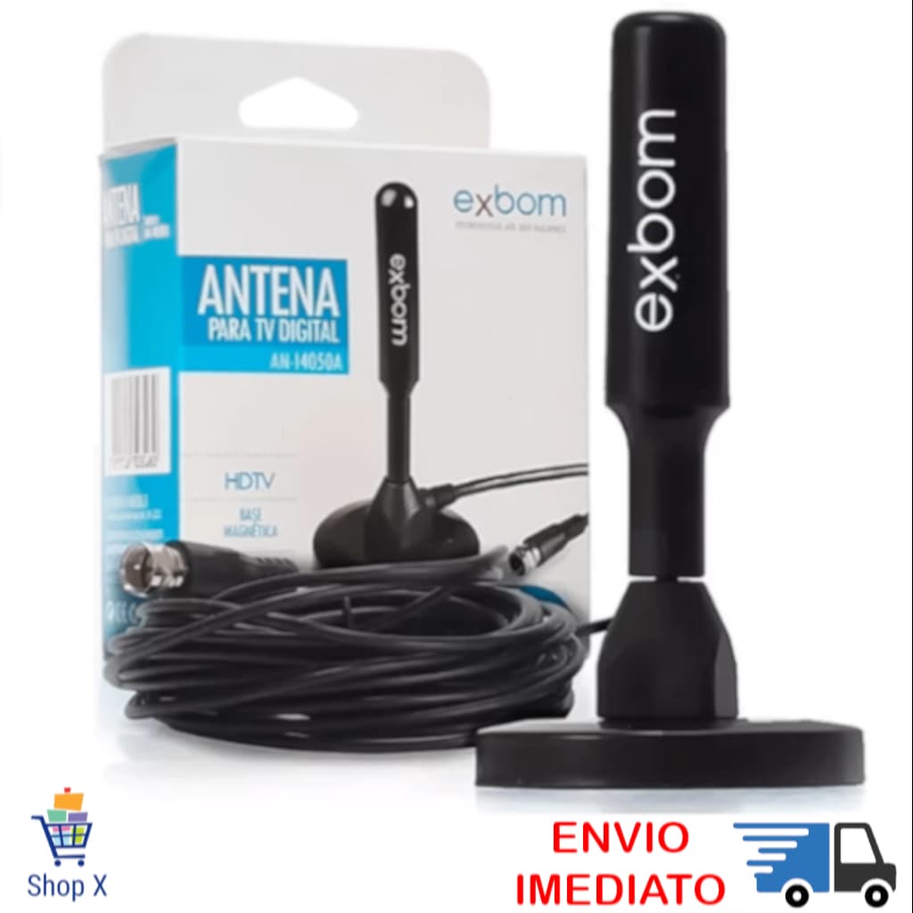Antena Digital HDTV UHF VHF FM Interna e Externa Cabo 4mt Prova D'água  Base Imã Amplificada 3,5 dbi